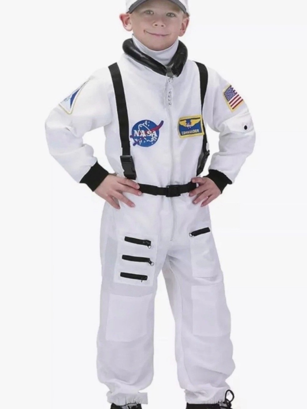 GET REAL GEAR Astronaut Costume NASA White Space Flight Suit w/Cap Kids 4-6